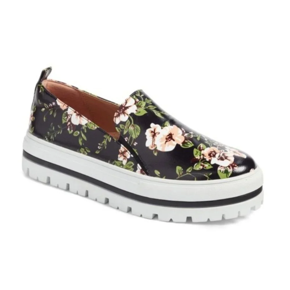 Halogen Teagan Platform Dark Floral Leather Sneakers Lugged Shoes